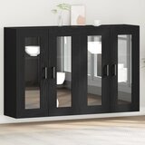 vidaXL Stenski kabinet Komplet 2 Črn hrast Inženirski les, Steklo | Shoptok.si