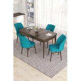 Hanah home trpezarijski set Eva, sto na razvlačenje i 4 stolice, ploča u dekoru drveta Baroque, tirkizna tkanina Babyface | Eponuda.com
