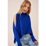 Happiness İstanbul Women's Dark Blue Cut Out Detailed Oversized Knitwear Sweater Cene