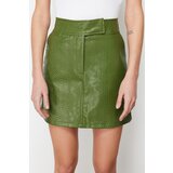 Trendyol Khaki Premium Mini A-Line Weave Faux Leather Skirt | shoptok.hr