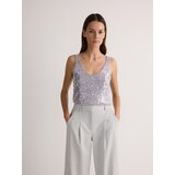 Reserved - Hlače širokih nogavica s visokim udjelom viskoze i naborima - light grey | shoptok.hr