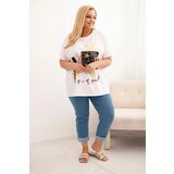 Kesi Włoski Women's Plus Size Cotton Blouse with Decorative Floral Print white + yellow | shoptok.hr