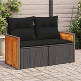Maison Chic Vrtni kavč - Zunanji kavč dvosed z blazinami črn poli ratan, (22042090) | Shoptok.si