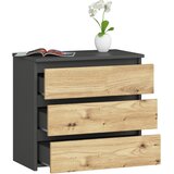 AKORD Cl3 Komoda, 3 Predali, Grafitno Siva/Hrast Artisan, (5000332027) | Shoptok.si