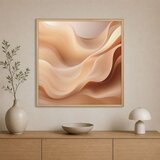 Wallxpert uramljena slika na platnu Cc-K-Ah-1017, apstraktni talasi u breskva i bež tonovima, 80 x 80 cm u