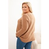 Kesi Włoski Plus size women's sweater with a boat neckline camel | shoptok.hr