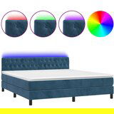 Maison Chic Box spring postelja - Vzmetna postelja z vzmetnico LED temno modra 160x200cm žamet SL3097, (21900307) | Shoptok.si