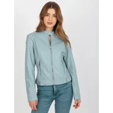 Fashion Hunters Light blue motorcycle jacket made of artificial leather with pockets