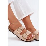 Boto Women's Slippers Made Of Eco Suede Golden Buckles Beige Vorella | shoptok.hr