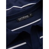 Ombre Men's horizontal striped polo shirt with viscose - navy blue and white | ePonuda.com