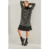 Bianco Lucci Women's V-Neck Striped Knitwear Dress with Side Slits | Eponuda.ba