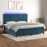  Box spring postelja z vzmetnico LED temno modra 200x200cm žamet Cene