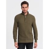 Ombre Men's knitted sweater with spread collar - olive Cijene