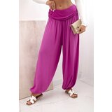 Kesi Włoski Women's viscose trousers with wide leg and ruffles dark purple | shoptok.hr