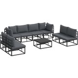 vidaXL Vrtna sedežna garnitura z blazino 9 pcs Črna Aluminij - - črna - 84.4 - 70 x 70 x 32 cm - | Shoptok.si