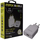 Maxmobi kućni punjač set 2u1 qc 3.0 quick charge usb+ type c, 3a,15w bijeli | shoptok.hr