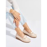 Shelvt Beige women's wedge loafers with gold decoration Cijene