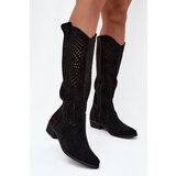 Boto Openwork Women's Knee-High Block Heeled Boots Black Fioris | shoptok.hr