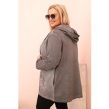 Kesi Włoski Women's Plus Size sweatshirt, washed, with a hood and BKLYN print, graphite | ePonuda.com