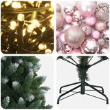  Umjetno božićno drvce s kuglicama 150 cm 150 LED lampica - 150 cm s LED-ima i ružičastim lopticama | shoptok.hr
