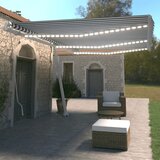 vidaXL tenda na ručno uvlačenje s LED svjetlom 600x350 cm plavo-bijela Cijene