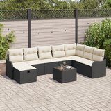vidaXL 9-delni vrtni kavč set z blazinami črni poli ratan | Shoptok.si