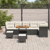 vidaXL 9 komada set vrtnih sofa s jastučićima Crni Poli Ratan Akacija | shoptok.hr