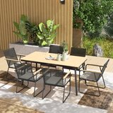  7-dijelni metalni blagovaonski set za 6 osoba blagovaonski stol sa 6 stolica blagovaonski set prirodno drvo + crna boja | shoptok.hr