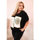 Kesi Włoski Women's cotton Plus Size blouse with rhinestones black + khaki | shoptok.hr
