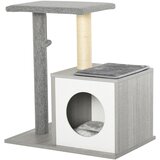 PawHut večnivojsko drevo za praskanje za mačke in mačkone z boksom in stebričkom iz sisala, sivo, 59 x 39 x 62 cm, 59 x 39 x 62 cm, (20746051) | Shoptok.si