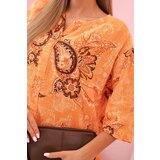Kesi Włoski Women's cotton blouse with rolled sleeves and paisley pattern orange | shoptok.hr