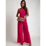 Fasardi Dark pink wide-leg jumpsuit with stand-up collar