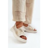 Kesi Zazoo women's leather sandals with bow, brushed gold | Shoptok.si