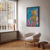  Slika - Exotic Leopard - Colorful Portrait of a Cheetah Against Tropical Leaves 80x120 U crnom drvenom okviru | shoptok.hr