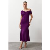 Trendyol Purple Asymmetrical Collar Knitted Stylish Evening Dress