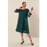 By Saygı Stone Embroidered Tulle Glittery Plus Size Lycra Dress Emerald cene