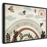  Slika - Rainbow and Sun Above - Birds in Subdued Colors Flying Among Clouds Above a Rainbow and Various Plants on a Light Backgr | shoptok.hr