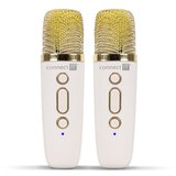  LED RGB zvučnik sa bežičnim mikrofonima (2 mikrofona), 5W/1200 mAh + 2x 400 mAh, krem/zlatna | Eponuda.com