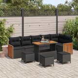 vidaXL 10-delni set vrtnega kavča s blazinami črn poly ratan | Shoptok.si