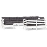 Maison Chic Seti vrtnega pohištva - Vrtna garnitura - Vrtni pohištvo set 9-delna z blazinami bela trdna borovina, (21798145) | Shoptok.si