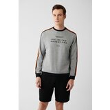 Avva Men's Gray Easy Iron Crew Neck Shoulder Stripe Printed Standard Fit Regular Fit Sweatshirt Cene
