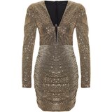 Trendyol Gold Fitted Sequin, Shimmering Sequin Evening Dress Cijene