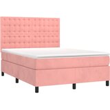 Krevet box spring s madracem LED ružičasti 140x190cm baršunasti | shoptok.hr