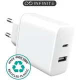 INFINITE polnilnik USB-C 20W, USB-A 12W bel, reciklirana plastika, (5000117612)