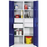 C+P Omara za material iz jeklene pločevine, 6 polic, 4 predalov, VxŠxG 1950 x 930 x 500 mm, svetlo siva | Shoptok.si