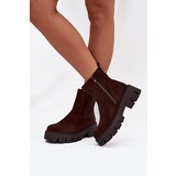 Boto Women's ankle boots with lining with zipper eco suede chocolate Fivienne | Shoptok.si