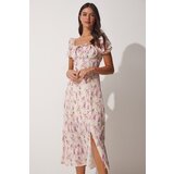  Women's Cream Pleated Collar Floral Satin Surface Summer Dress | Shoptok.si