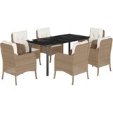  7-dijelni vrtni blagovaonski set od poliratana s jastucima bež Dužina stola 160 cm | shoptok.hr