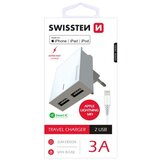 Swissten punjač za AC220, 2xUSB, 3A, SMART IC, držač, bijeli + LIGHTNING MFI kab | shoptok.hr