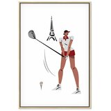  Slika - Female Golfer With the Eiffel Tower in the Background - Illustration 40x60 U prirodnom drvenom okviru | shoptok.hr